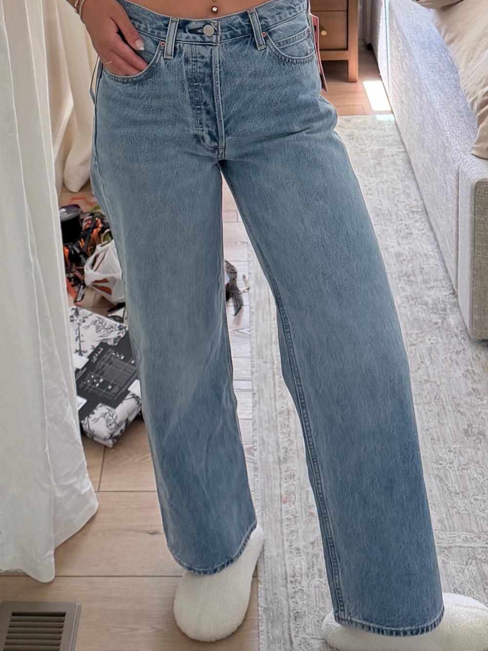 Aritzia Denim Forum Women's Straight-Leg Jeans in Light Blue Wash